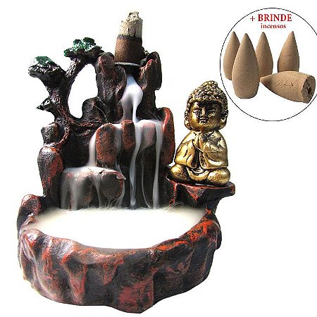Incensário Cascata Montanha com Buda 12cm + Brinde