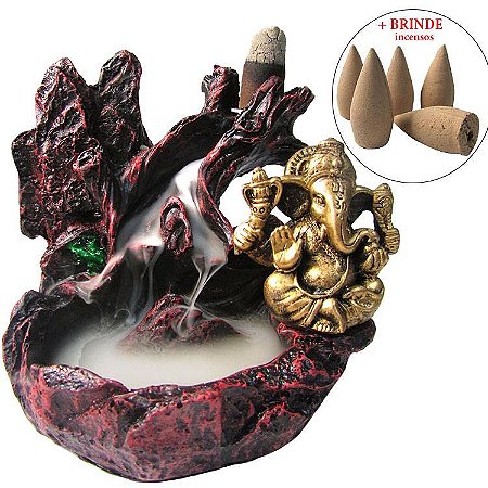 Incensário Cascata Montanha Com Ganesha 10cm + Brinde