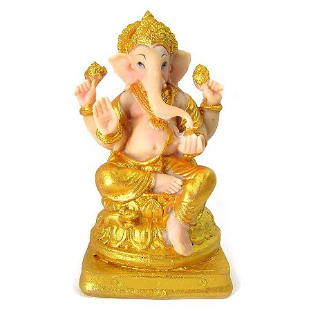 Estátua Deus Ganesha Dourado 12cm