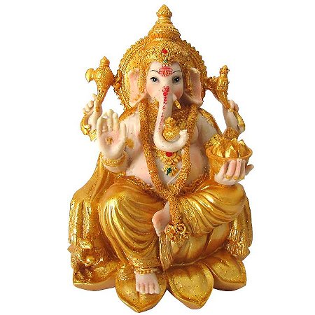 Estátua Deus Ganesha na Flor de Lótus 20cm