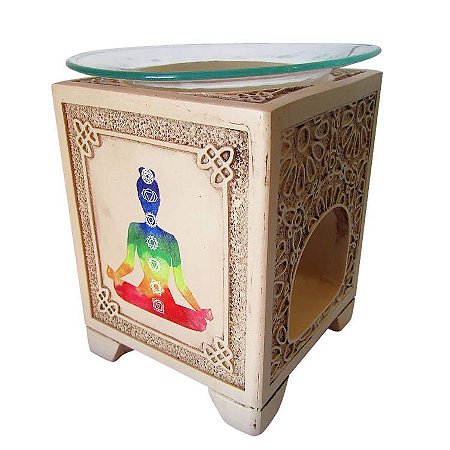 Recho Difusor Quadrado dos 7 Chakras com Flor da Vida 12cm
