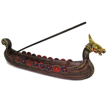 Incensário Barco Viking Dragão 24cm