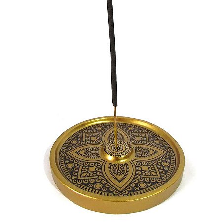 Incensário Redondo Dourado 9cm - Mandala Floral