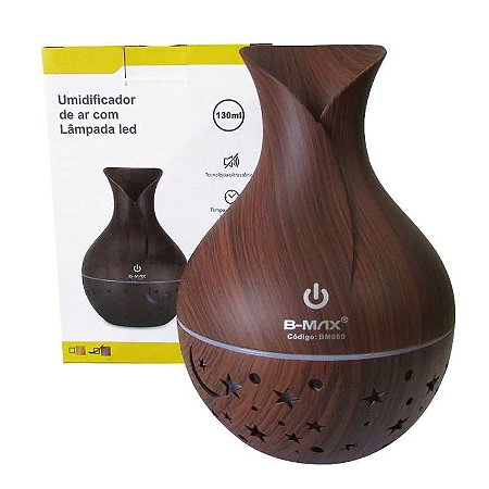 Umidificador e Difusor de Aromas com Led USB BM060 130ml - Marrom Escuro