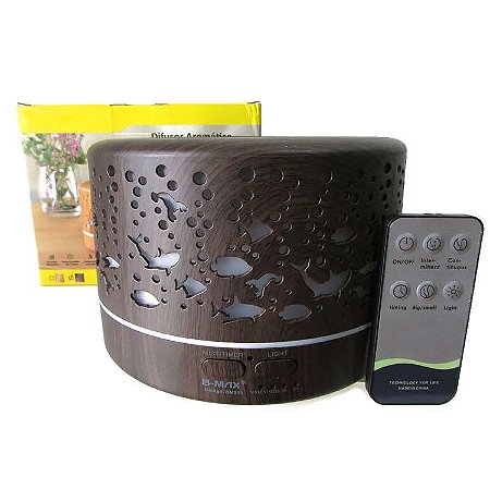 Umidificador e Difusor de Aromas com Led e Controle Remoto BM318 700ml - Marrom Escuro