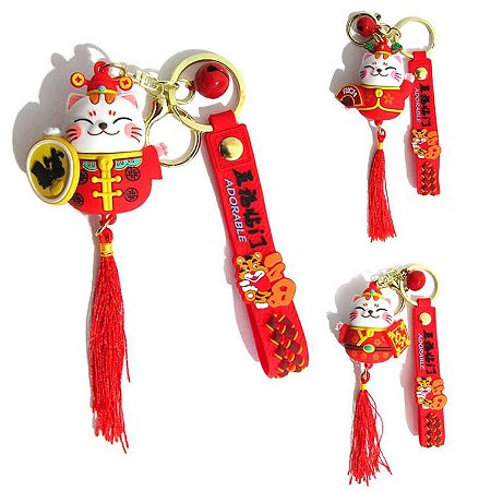 Chaveiro Manekineko da Sorte e Prosperidade com Chocalho 28cm - Sortidos