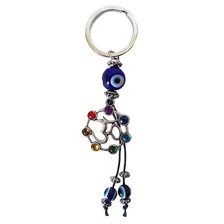 Chaveiro Símbolo Om Com 7 Chakras e Olho Grego 12cm