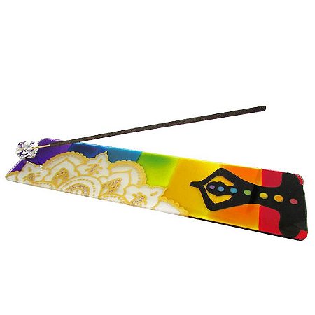 Incensário Canaleta de Vidro 24,5cm - Yoga com 7 Chakras