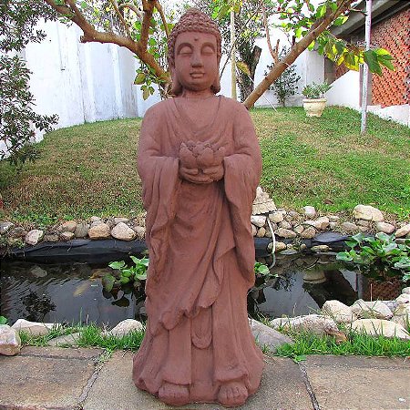 Buda Tibetano de Concreto para Jardim 85cm - Marrom