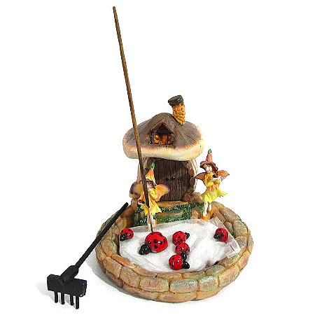 Incensário Jardim Zen Com Casa de Fadas 14cm