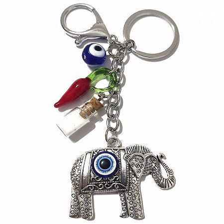 Chaveiro Elefante Olho Grego Com Sal e Pimenta 12cm