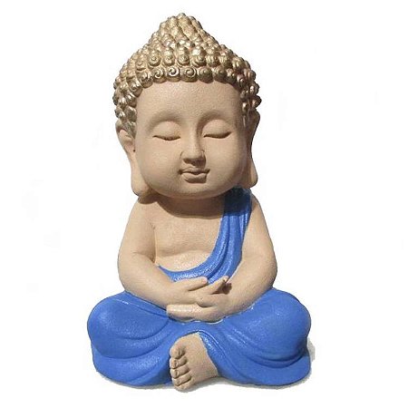 Estátua Buda Monge Alta Vibração G 32cm - Azul