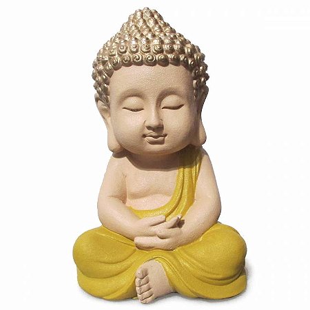 Estátua Buda Monge Alta Vibração G 32cm - Amarelo