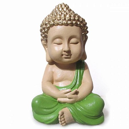 Estátua Buda Monge Alta Vibração G 32cm - Verde