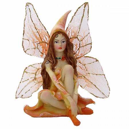 Estátua Fada Sentada com Chapéu 11cm - Laranja