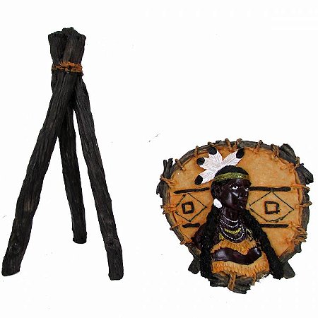 Quadro de Índios Norte-Americanos 21cm - Índia com Cocar