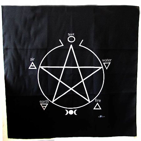 Toalha para Altar, Tarô ou Cartomancia - Pentagrama, Preta - 70cm