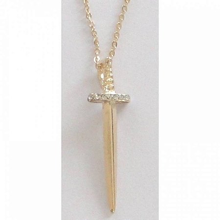 Colar Gargantilha Espada com Strass 4cm - Dourado