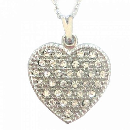 Colar Gargantilha Coração com Strass 20mm - Prateado