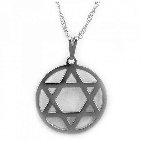 Colar Estrela de David com Aro 2cm - Prateado
