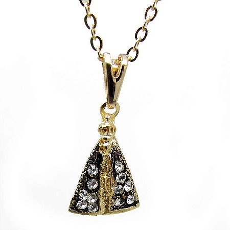 Colar Gargantilha Mini Nossa Senhora com Strass - Dourado
