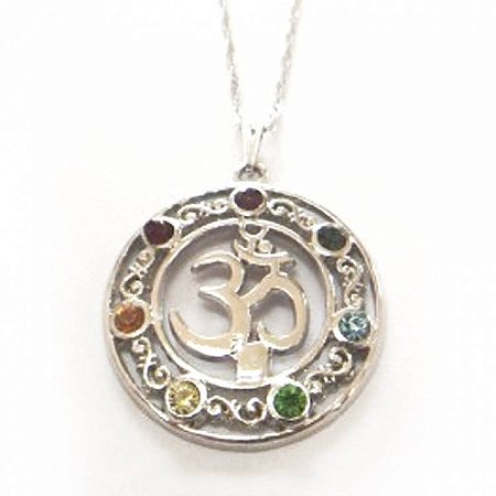 Colar Gargantilha 7 Chakras Om com Strass - Prateado