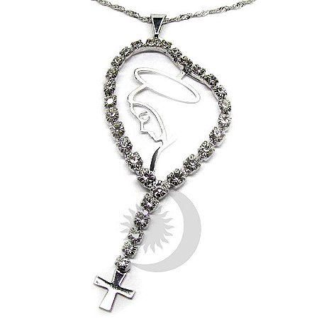 Colar Gargantilha Madona Com Strass Nossa Senhora - Prateado