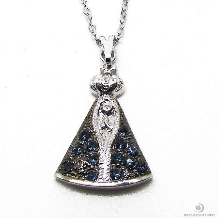 Colar Gargantilha Pingente Nossa Senhora Aparecida com Strass 1,5cm - Prateado