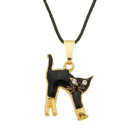 Colar Gargantilha Gato com Strass e Resina 13mm - Dourado
