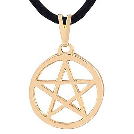 Colar Gargantilha Pentagrama com Aro 25mm - Dourado
