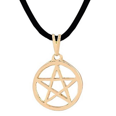 Colar Gargantilha Pentagrama com Aro 17mm - Dourado