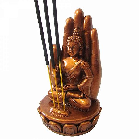 Incensário Mão com Buda 3 Varetas - 13cm