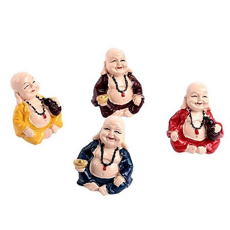 Enfeite Mini Buda Monge Sentado Colorido (4 Peças)