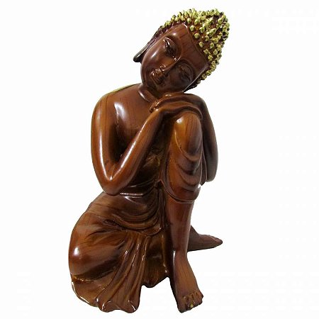 Estátua Buda Dormindo 18cm - Efeito Madeira