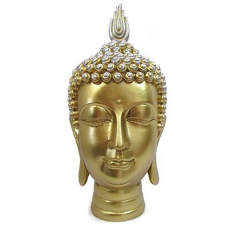 Estátua Cabeça de Buda Tibetano Dourada 27cm