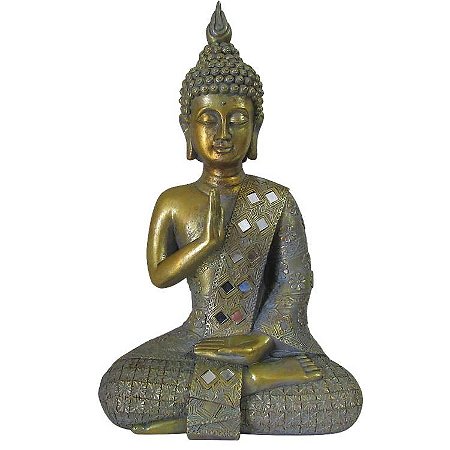 Buda Mudra Dourado com Espelhos 39cm