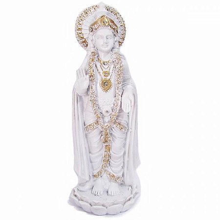 Estátua Parvati Com Cristais na Flor de Lótus em Pé 23cm - Branco