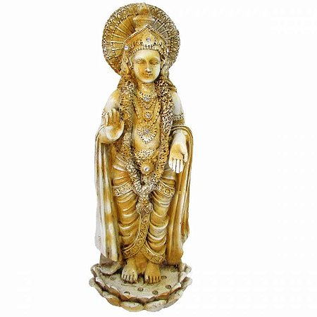 Estátua Parvati Com Cristais na Flor de Lótus em Pé 23cm - Bege