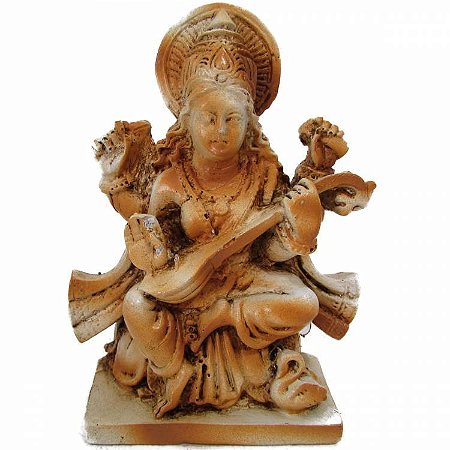 Estátua Saraswati Deusa do Conhecimento 11cm - Bege