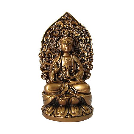 Estátua Deusa Kuan Yin Com Auréola 12cm