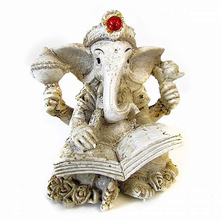Estátua Ganesha Branco com Livro 7cm