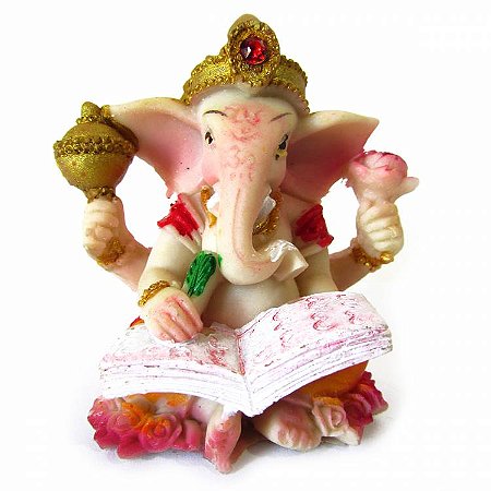 Estátua Ganesha com Livro 7cm - Colorido