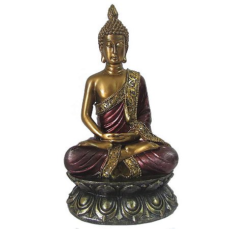 Estátua Buda Tibetano Sentado na Base 24cm