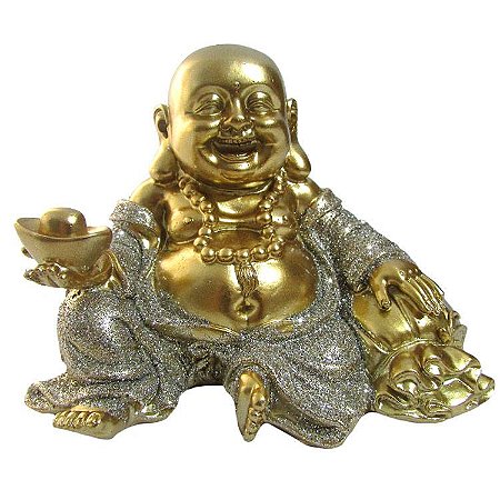 Estátua Buda Sorridente da Riqueza Dourado 8cm - Opção C