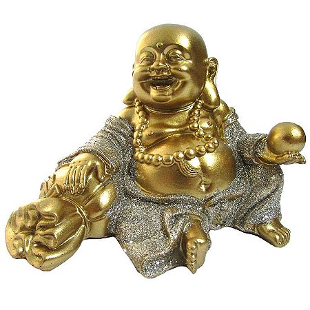 Estátua Buda Sorridente da Riqueza Dourado 8cm - Opção A