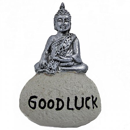 Estátua Buda Na Rocha Good Luck P 7cm - Prata