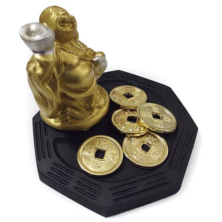 Buda Riqueza com Moedas Feng Shui P 6,5cm