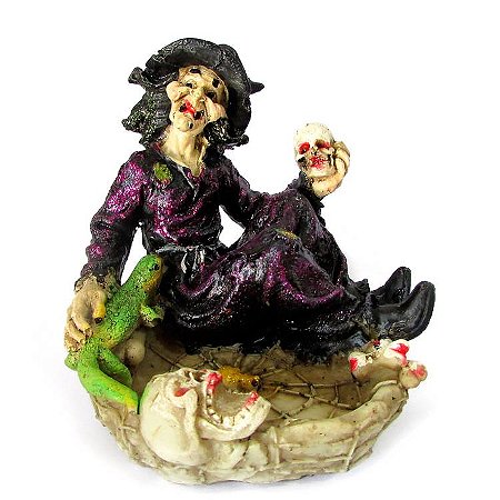 Estátua Bruxa Sentada com Lagarto 13cm