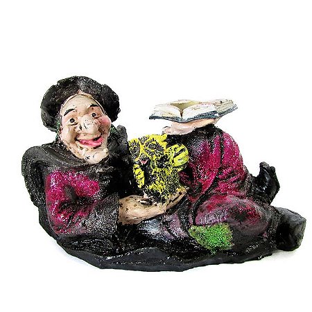 Estátua Bruxa Deitada com Coruja 8cm