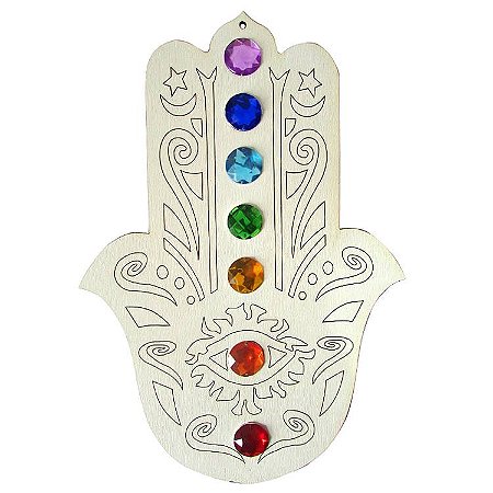 Mão Hamsa 7 Chakras de Parede em MDF 26cm